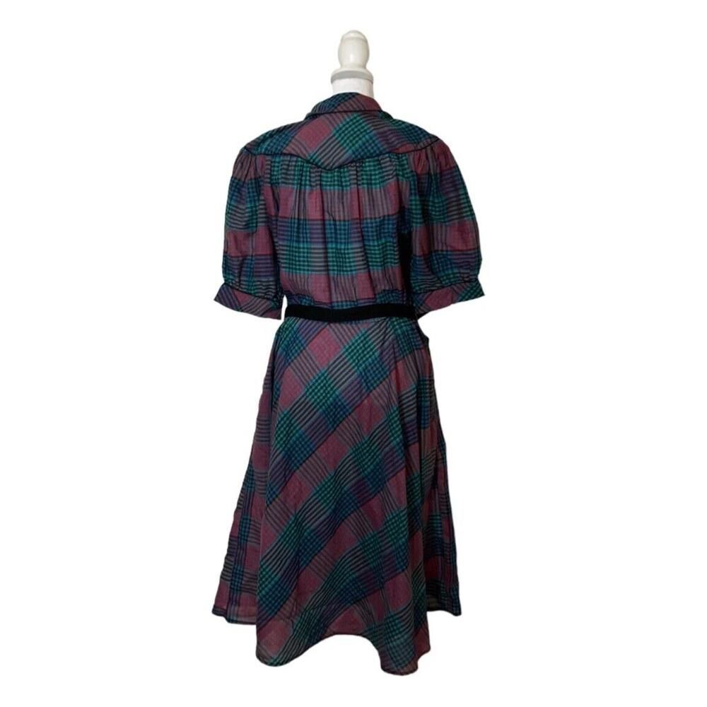 Millicent California Vintage Plaid Womens Puff Short Sleeve Belted Dress US 14 - Picture 4 of 8